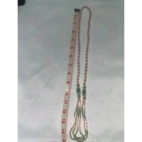Vintage Rose Quartz Hand Knotted,Jadeite Green And Pink Necklace Vintage 32 inch - Picture 2 of 13